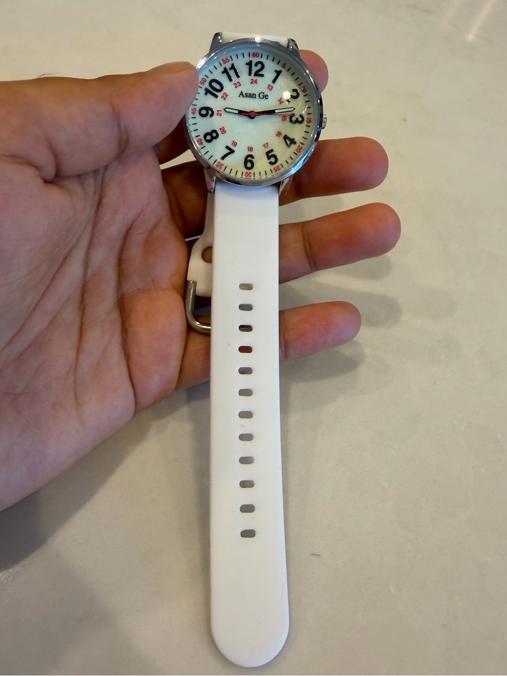 Asan Ge White Nursing Watch Analog 24 Hour Military Time Silicone Band Like New - Picture 2 of 5
